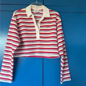 Reformation Red, White, and Blue Striped Polo Shirt